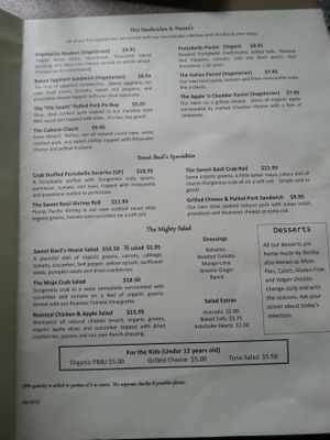 second page of the menu, June 2014 at Sweet Basil's Cafe in Cannon Beach