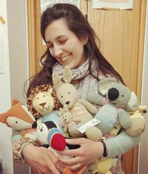 Gogo Olive Fairly made, hand knitted toys from Zimbabwe. 

Made with a mix of acrylic and cotton yarns. at One World Shop in Edinburgh