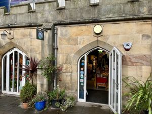 Outside of shop (next to Pulse & behind cathedral)  #Veganuary at One World Shop in Edinburgh