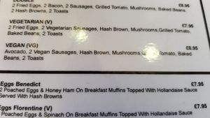 Vegan breakfast menu at Fantasia in South West London