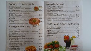 Speisekarte Sept. 2018 at Falafel 1001 in Duisburg