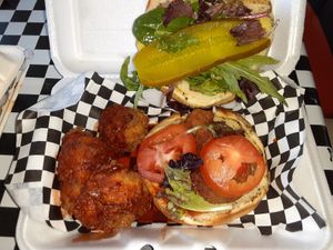 Cauliflower wings, Atlas Monroe chickn sandwich  at Da Munchies in Dallas