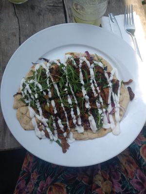 Vegan oyster Mushroom Shawarma Flatbread 💚 at Love Shack in East London