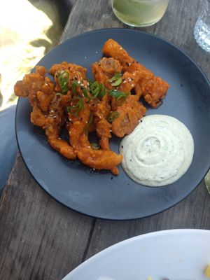 Vegan oyster Mushroom buffalo wings 🌿 at Love Shack in East London