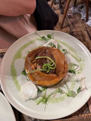 Pear, blue cheese, walnut tart tatin  at Love Shack in East London