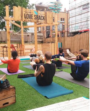 Morning love shack yoga session in the sun at Love Shack in East London