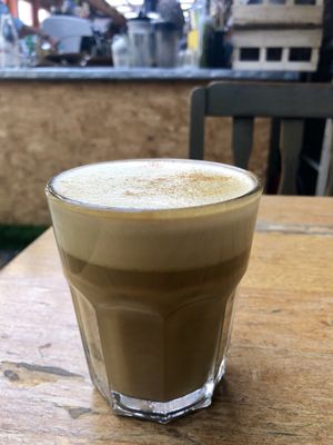 Delicious Chaga Turmeric latte with Oatly barista at Love Shack in East London