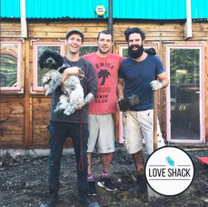 An Englishman, an Irishman and a Mlkman - the three amigos behind the Love Shack, ironically whilst stood in front of it.  With Dali of course, the real brains behind the operation at Love Shack in East London