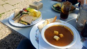 Minestrone veggie soup and vegan cheese and tomato sandwich at Teashop By The Canal in Newbury