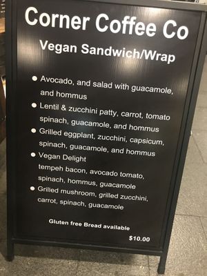 Sandwich/wrap menu at Corner Coffee Co in Haymarket
