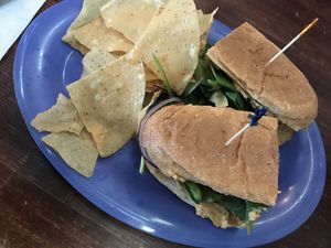 Raw veggie sandwich made vegan  at Cherrywood Coffeehouse in Austin