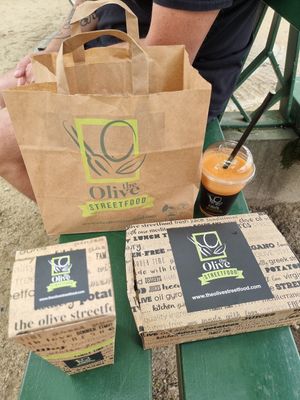 Bag with take away at The Olive Street Food  in Bruges