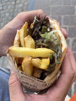 vegan pita with fries & grilled veggies  at The Olive Street Food  in Bruges