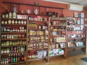 Shop - selling grains, teas, jams and other packaged food. at Ananda Bakery in Sofia