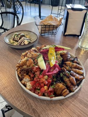 Cauliflower & Aubergine Plate with 2 extra Falafel (12€)   at Ali's Lebanese Incredible Sandwiches in The Hague