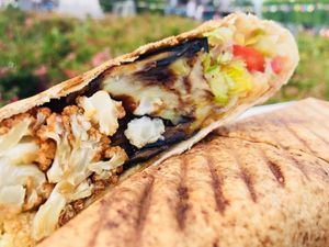 Heerlijke bloemkool & aubergine wrap at Ali's Lebanese Incredible Sandwiches in The Hague