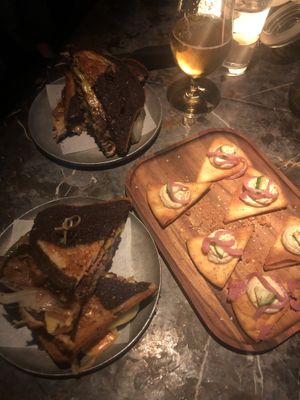 Impossible sandwiches and hummus bites  at Library Bar in Los Angeles