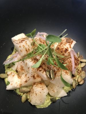Young coconut ceviche at Rosalinda in Toronto
