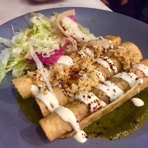 Potato and mushroom flautas  at Rosalinda in Toronto