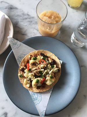 Cauliflower tostada at Rosalinda in Toronto