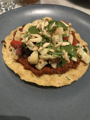 Roasted cauliflower tostada at Rosalinda in Toronto