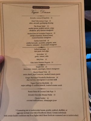 Full Vegan Menu at Beauty & Essex in New York City