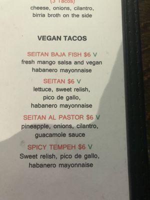 Vegan menu   at Haab - Park Williamsburg in Brooklyn