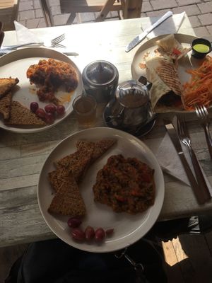 Local salad en falafel wrap at Yalla Kool in Fes