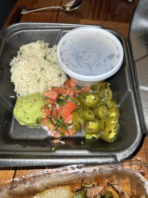 Sides with the veggie fajitas (note: rice was extra, doesn’t come with it by default)  at Mayan Kitchen in Chattanooga
