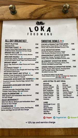 Breakfast menu  at LOKA in Kuta