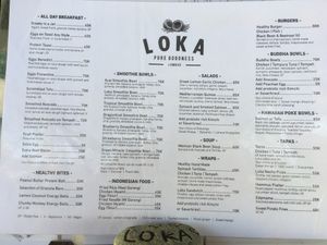 Menu with vegan options and adaptations  at LOKA in Kuta