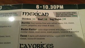 Vegan burrito - delicious 
Nacho platter - minus the cheese and cream
Tacos - ask for vegan option at O'Briens in Changwon