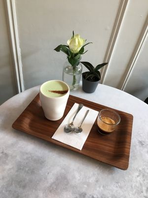 Matcha Latte and Espresso  at Leafwild Cafe in West London
