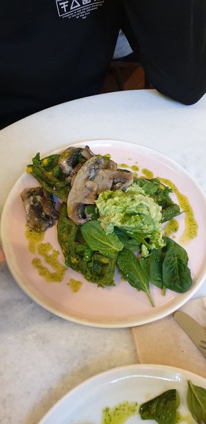 Mushroom and avocado with spinach waffles at Leafwild Cafe in West London