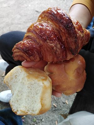 Brioche nature, brioche aux amandes, croissant nature at Succulente Patisserie Végétale in Brussels