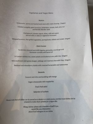 menu at The Blakeney Hotel in Blakeney
