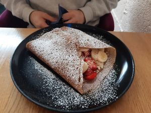 White chocolate, strawberry, banana and coconut at Creperie de Mari in Oslo