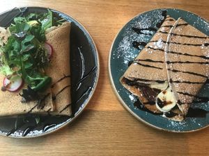 Banana chocolate & avocado crêpe (both vegan) at Creperie de Mari in Oslo