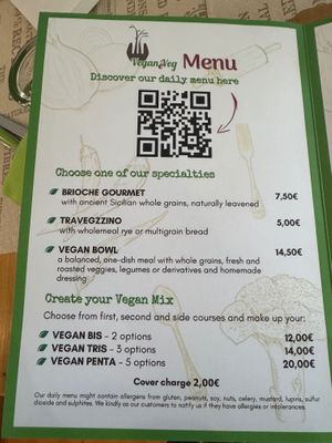 Menu at Vegan e Veg in Messina