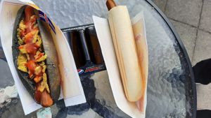 Vegan volcanic dog and vegan French dog at Akureyri Hot Dog Stand in Akureyri