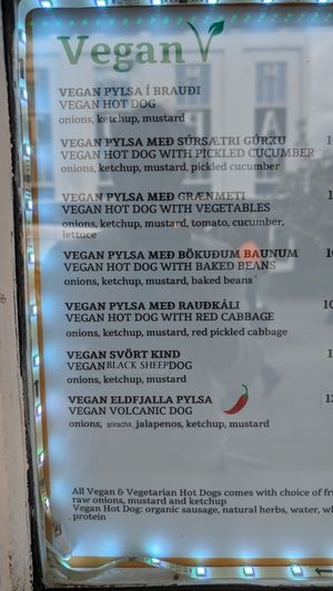 Vegan menu at Akureyri Hot Dog Stand in Akureyri