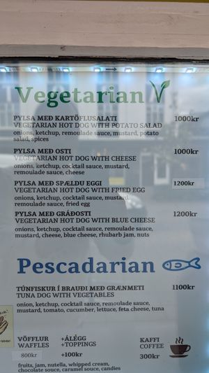 Veggie menu at Akureyri Hot Dog Stand in Akureyri