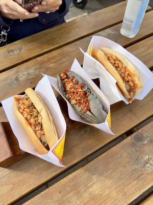 Bean Dog and Volcano 🌋   at Akureyri Hot Dog Stand in Akureyri