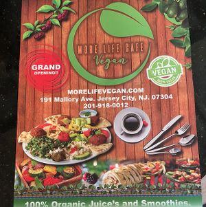 a restaurant flyer at More Life Cafe in Jersey City