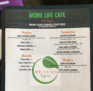 The menu, as of 6/30/18.  Contains typos! at More Life Cafe in Jersey City