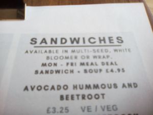 Vegan sandwich option on the menu. X x at NU TO GO in Gateshead