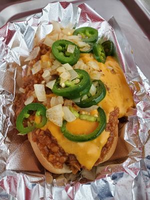 Chili Dog with Cashew Cheeze at Wheat Street Dogs - Food Cart in Wichita