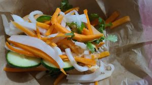 My favorite, the bánh mì dog. at Wheat Street Dogs - Food Cart in Wichita