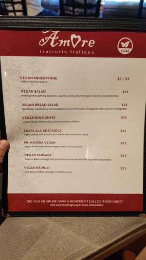 Vegan Menu at Amore in Grand Rapids