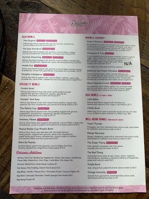 Menu at Delicia Acai + Protein Bar in Adelaide